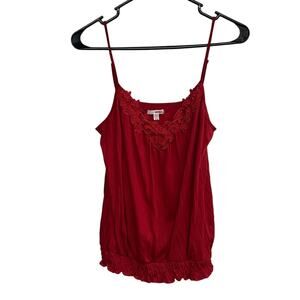 Romantic boho embroidered cami top Bongo red Y2K summer M